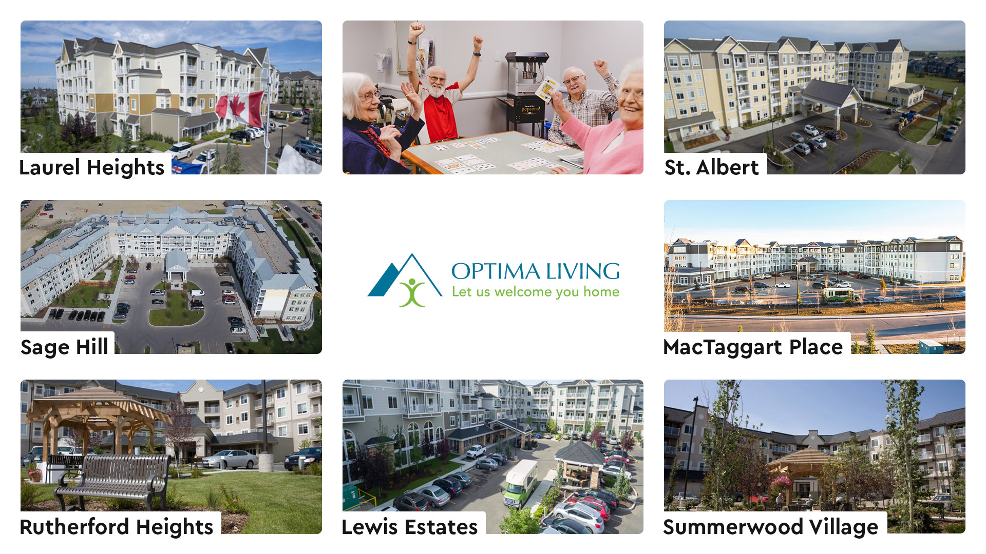Exteriors of 7 new Optima living retirement homes