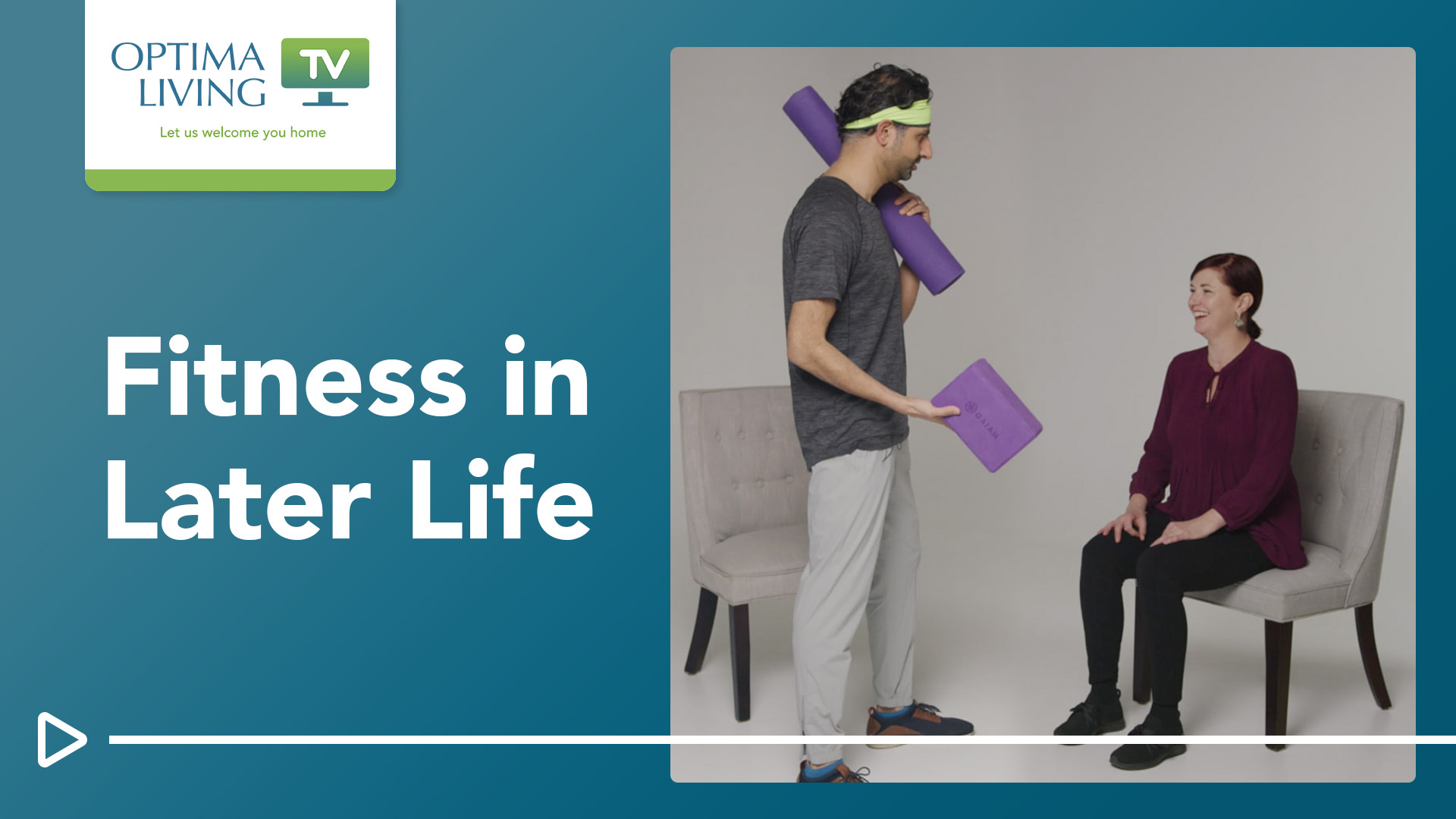 Optima Living TV Fitness in Later Life header with a picture of two individuals preparing to discuss physical activity.