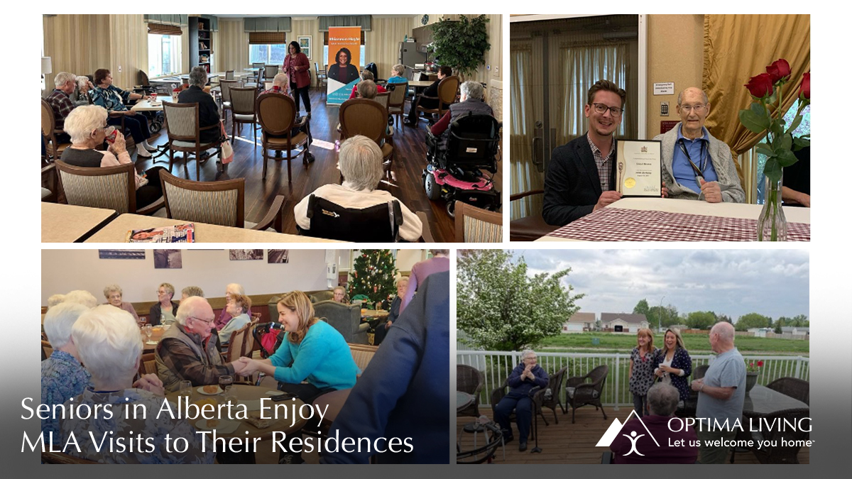 Collage of MLA visiting with seniors
