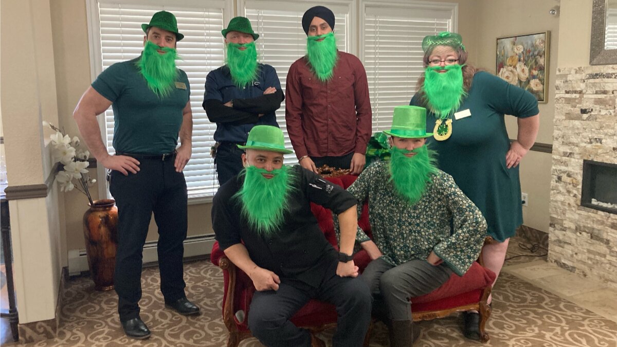 A group celebrating all things Irish in a retirement home