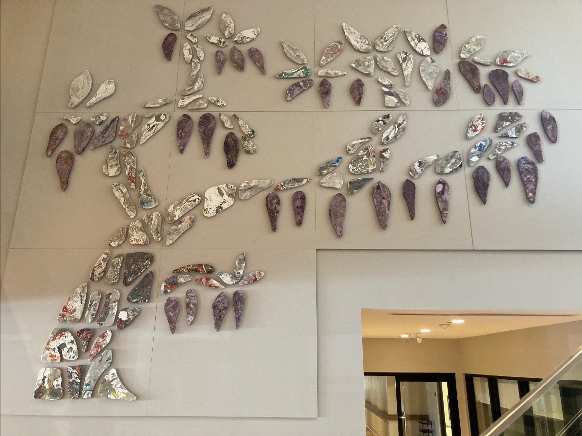 A beautiful wall art of recycled material in senior living