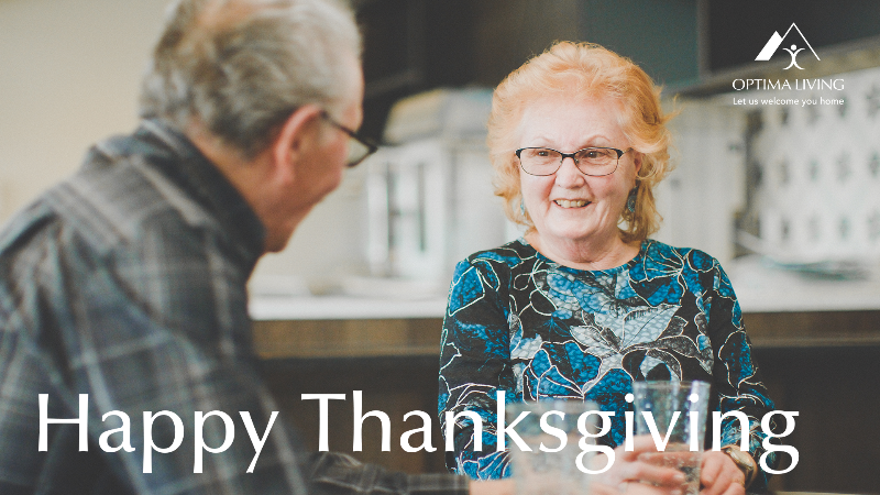 An elderly couple celebrating Thanksgiving day