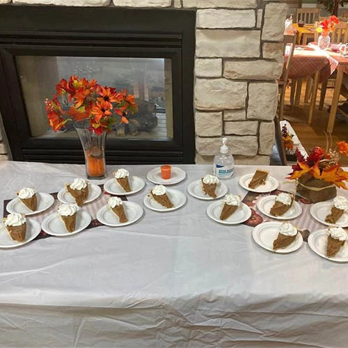Pumpkin pie for residents to enjoy together on Thanksgiving.