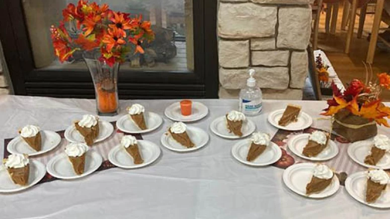 Pumpkin pie for residents to enjoy together on Thanksgiving.