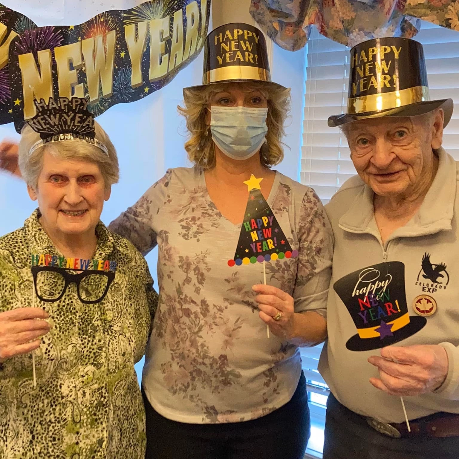A group of senior citizens having fun on new year party