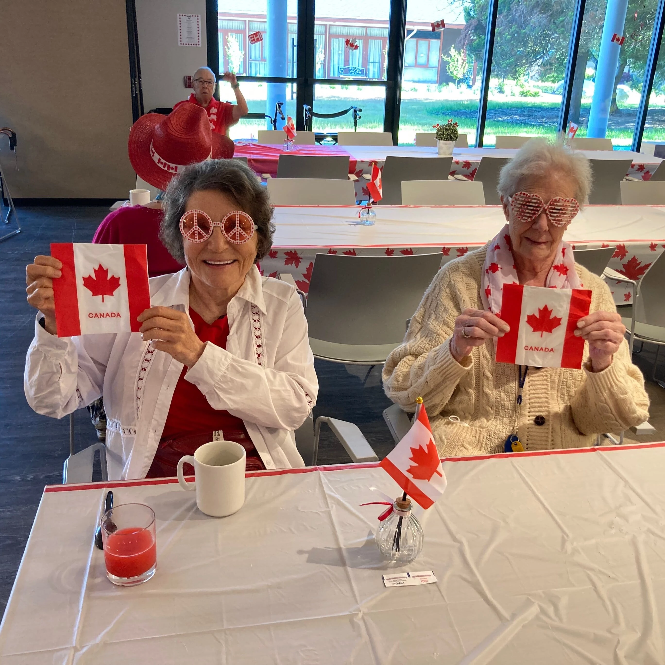 Some senior citizens celebrating Canada Day in their retirement home