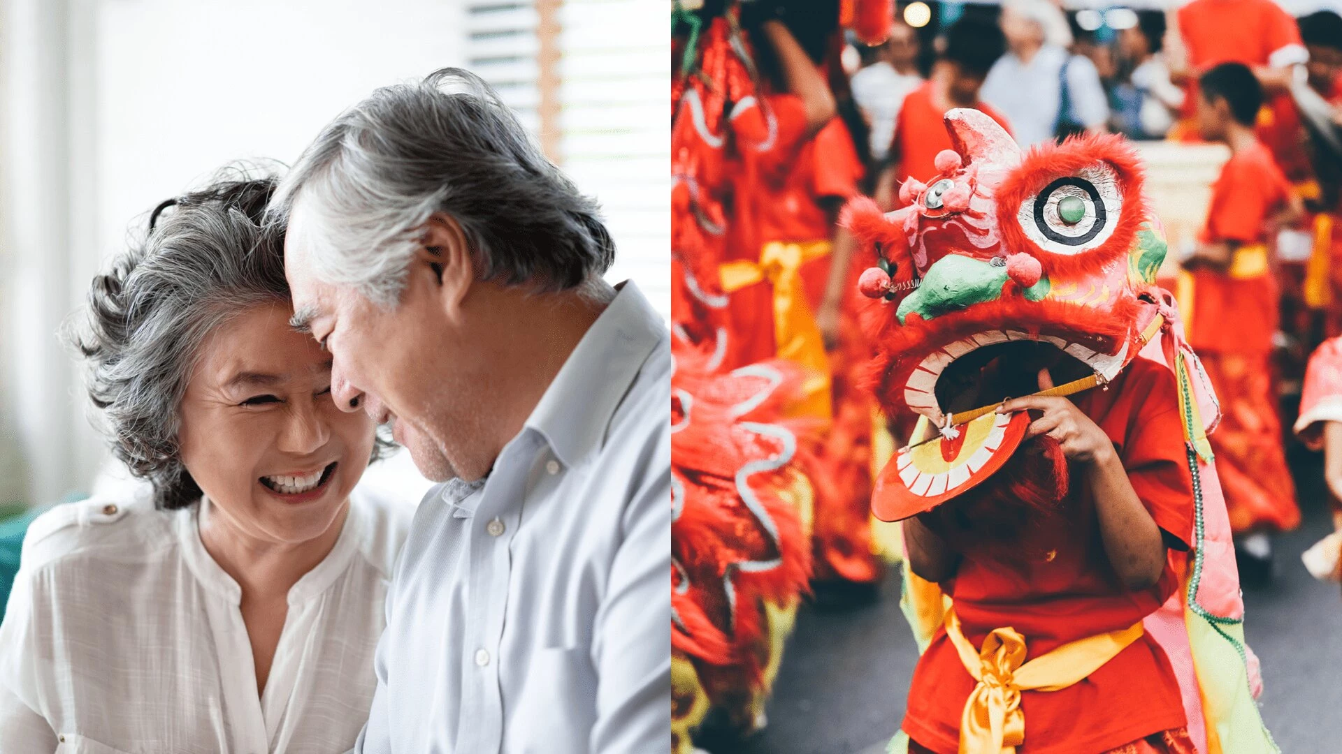 A Chinese couple enjoying Lunar New Year festivities in independant living for seniors