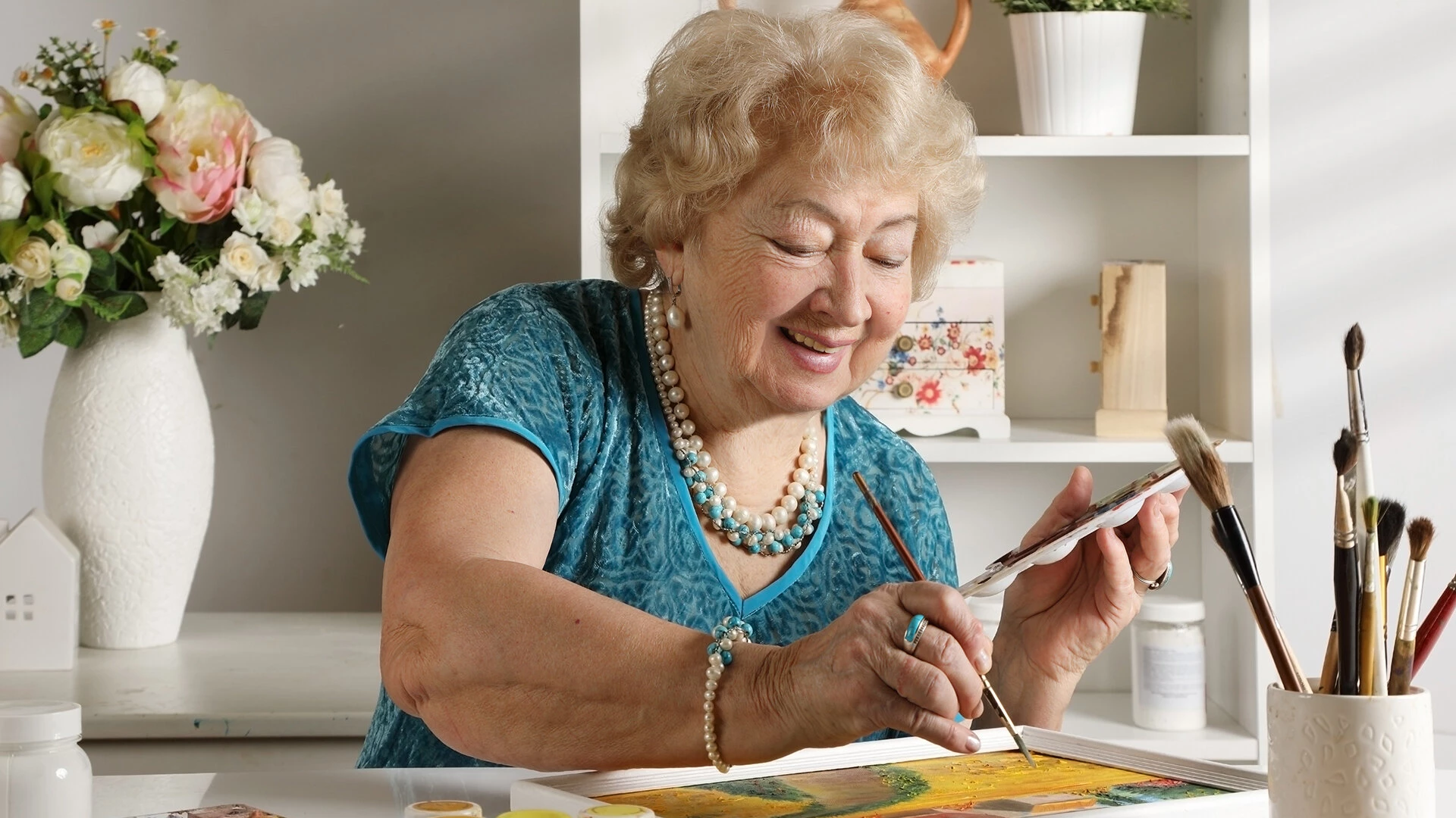 An lady enjoying hobbies for elderly at Wisteria Place