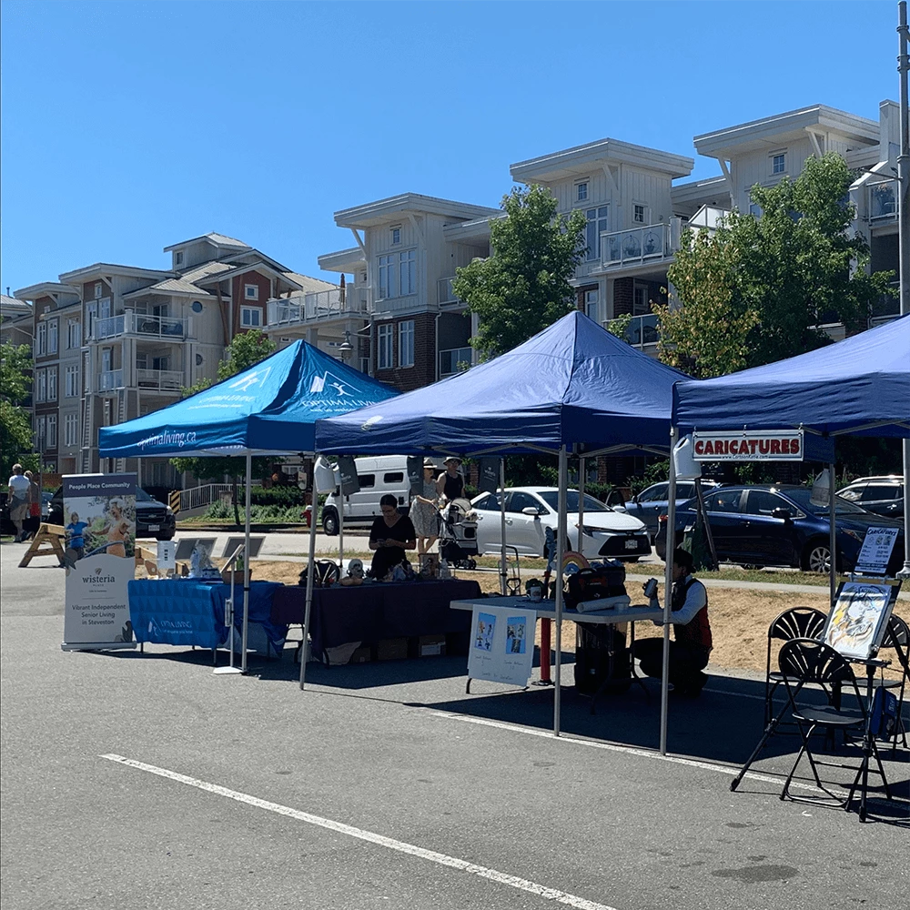 Booths set up at the steveston farmers market