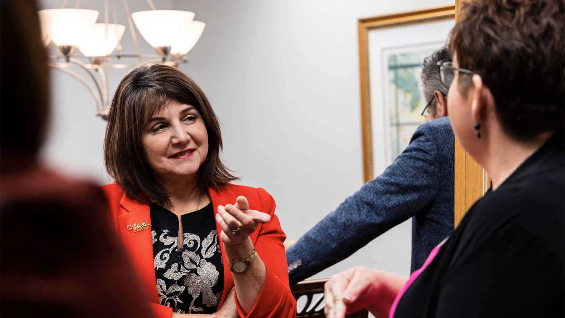 Health minister talking to a group