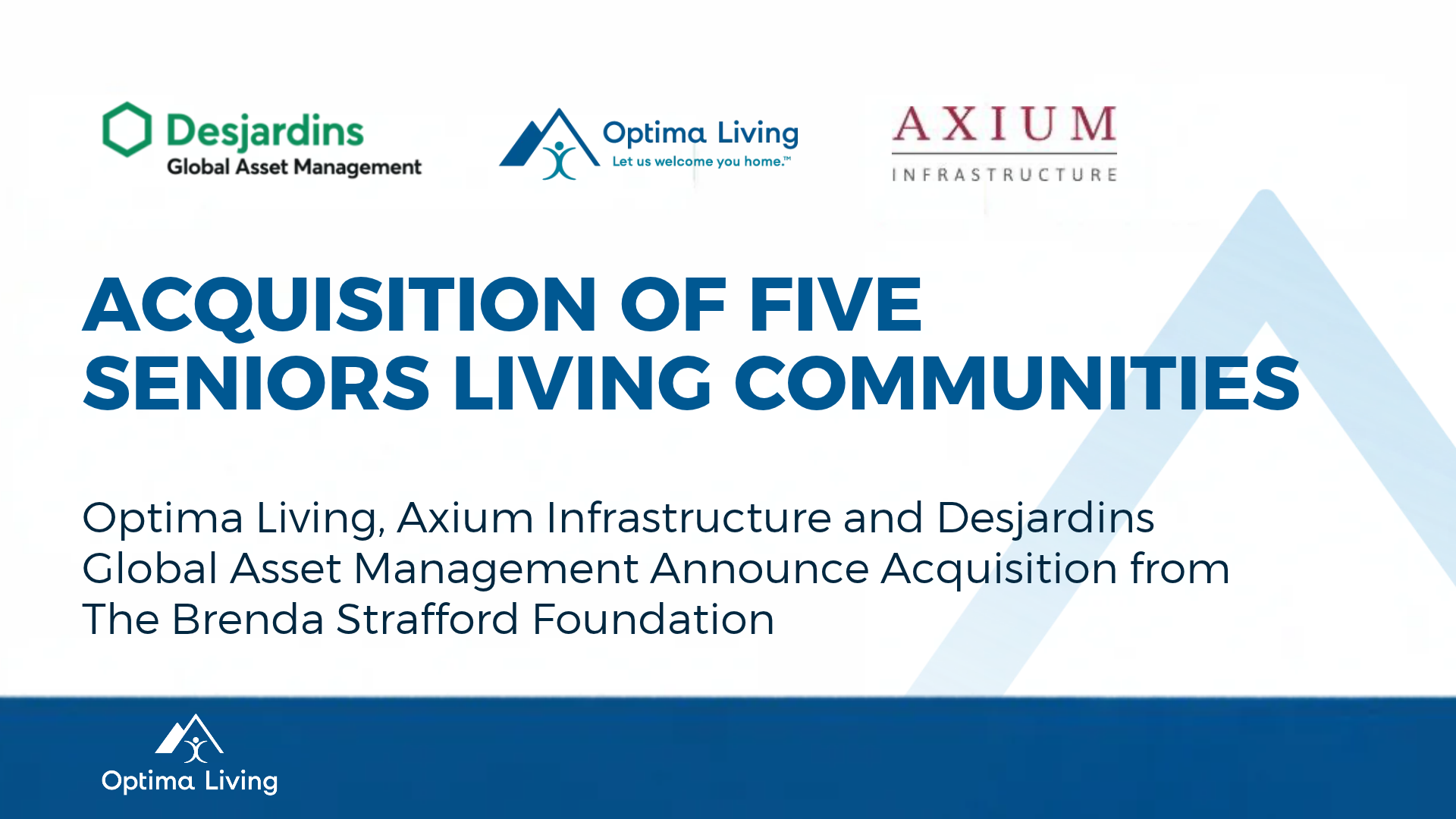 Optima Living, Axium Infrastructure and Desjardins Global Asset Management Announce Acquisition from The Brenda Strafford Foundation